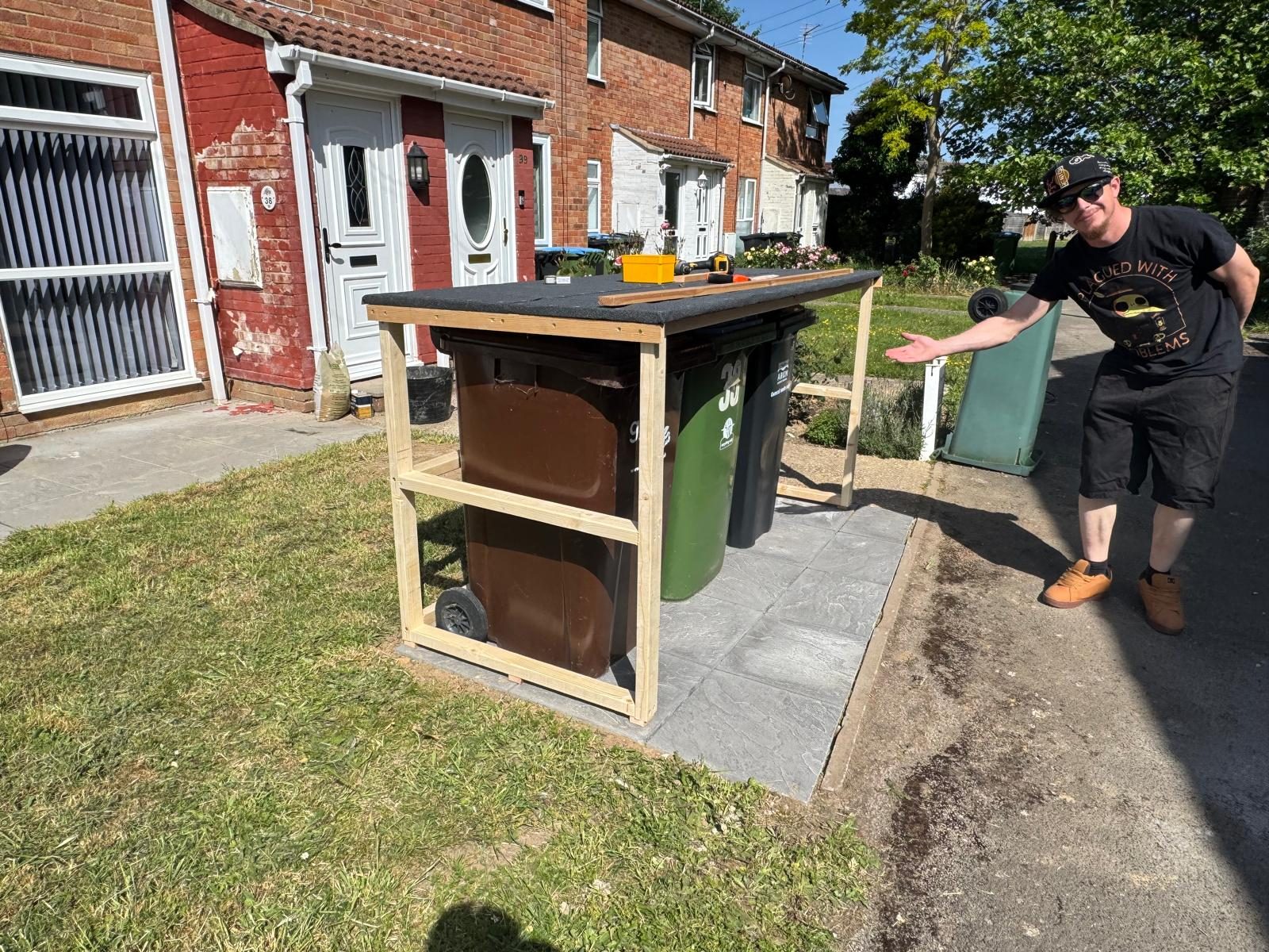 Bin store frame under construction