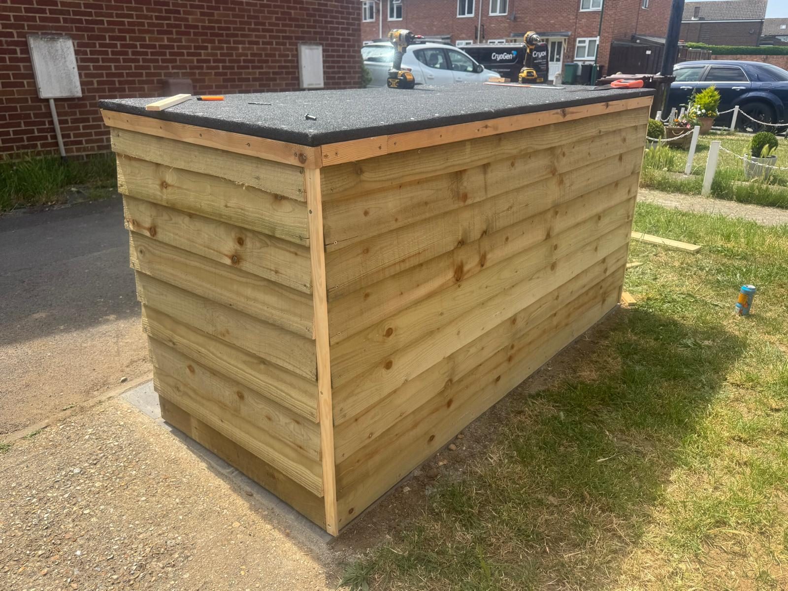 Finished timber bin store from side angle